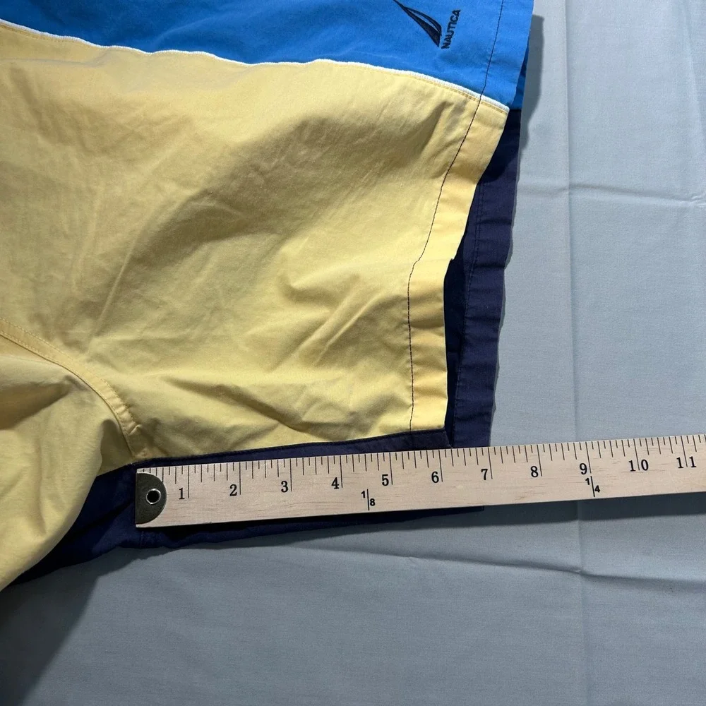 Nautica Swim Trunks Colorblock‎ Mens L Yellow Blue Blend Vintage 90s Surf